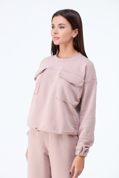 Костюм свитшот и брюки в стиле оверсайз с открытыми срезами Anelli 1143 пудра - фото 6