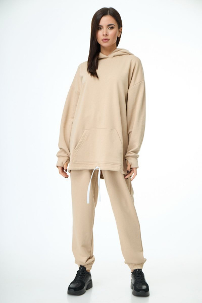 Брюки и свитшот спортивный комплект из трикотажа Anelli 976 бежевый - фото 9