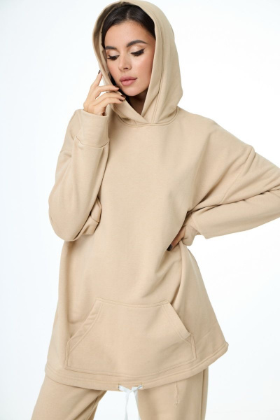 Брюки и свитшот спортивный комплект из трикотажа Anelli 976 бежевый - фото 3