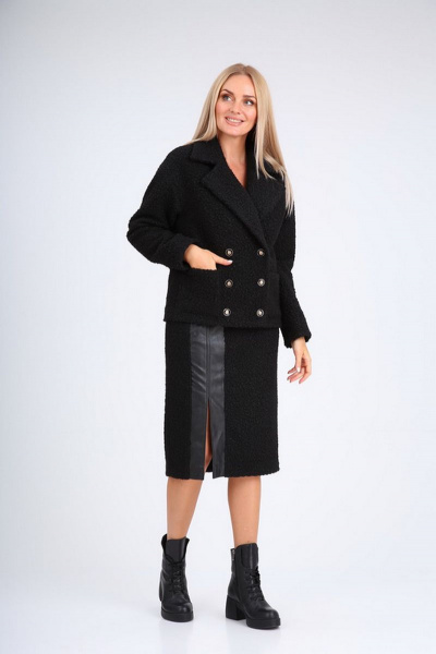 Демисезонная юбка прямого силуэта из искусственного меха и эко-кожи Amberа 178-1 - фото 2