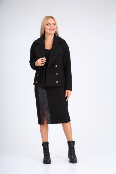 Демисезонная юбка прямого силуэта из искусственного меха и эко-кожи Amberа 178-1 - фото 1