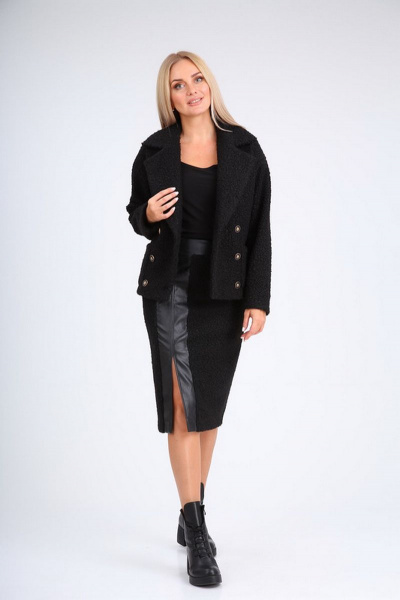 Демисезонная юбка прямого силуэта из искусственного меха и эко-кожи Amberа 178-1 - фото 3