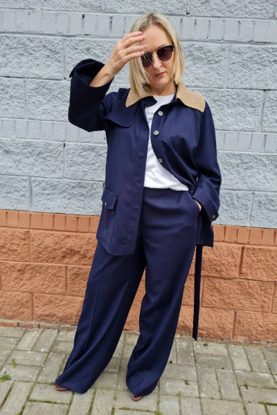 Деловой жакет и брюки синего цвета из текстиля Shymoda 281-21 - фото 6