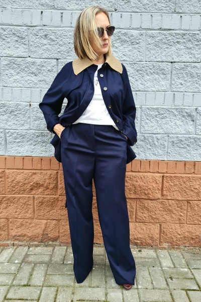 Деловой жакет и брюки синего цвета из текстиля Shymoda 281-21 - фото 5