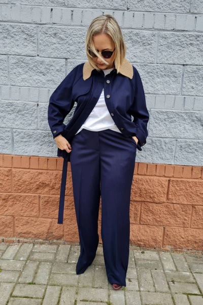 Деловой жакет и брюки синего цвета из текстиля Shymoda 281-21 - фото 4