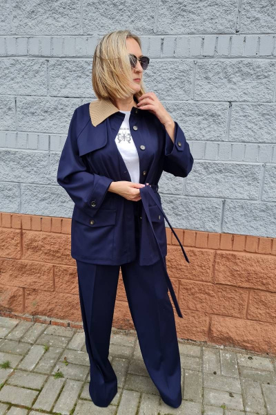 Деловой жакет и брюки синего цвета из текстиля Shymoda 281-21 - фото 3