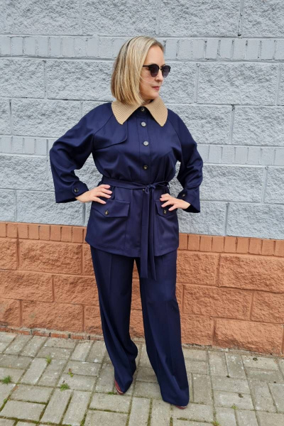 Деловой жакет и брюки синего цвета из текстиля Shymoda 281-21 - фото 1