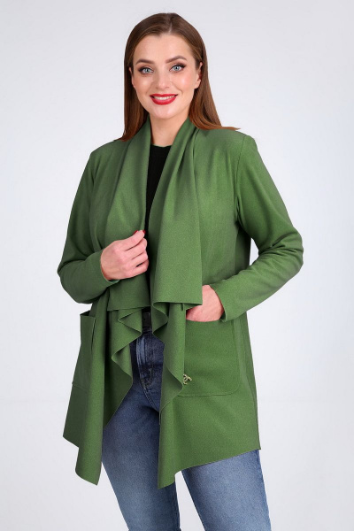 Кардиган свободного кроя из трикотажа в зеленом стиле Таир-Гранд 62410 т.зеленый - фото 1
