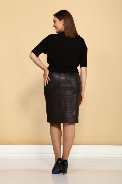 Классическая юбка из экокожи с прорезными карманами Klever 262 рептилия - фото 4