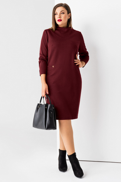 Платье элегантное приталенное из вискозы и трикотажа Панда 13980z бордовый - фото 1