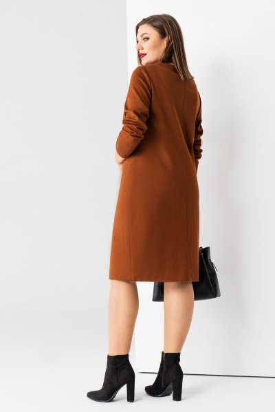 Платье приталенное из вискозы и трикотажа на каждый день Панда 13980z терракотовый - фото 2