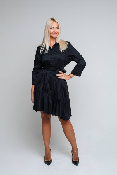 Черное демисезонное платье из хлопка с асимметричным низом Avila 0865 черный - фото 1