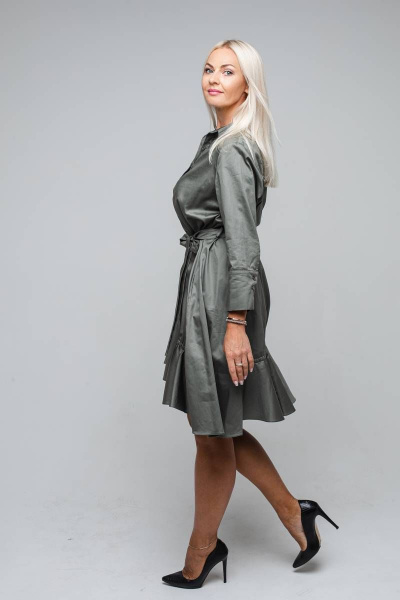 Платье рубашечного кроя из хлопка с асимметричным низом Avila 0865 хаки - фото 2