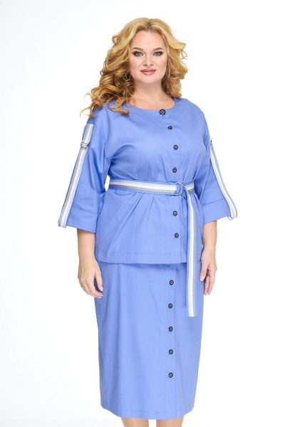 Жакет и юбка с топом на пуговицах для офисного образа Anelli 1133 лазурно-синий - фото 29