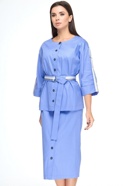 Жакет и юбка с топом на пуговицах для офисного образа Anelli 1133 лазурно-синий - фото 16