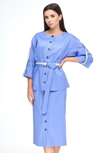 Жакет и юбка с топом на пуговицах для офисного образа Anelli 1133 лазурно-синий - фото 15