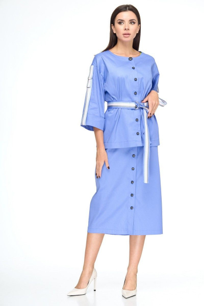 Жакет и юбка с топом на пуговицах для офисного образа Anelli 1133 лазурно-синий - фото 1