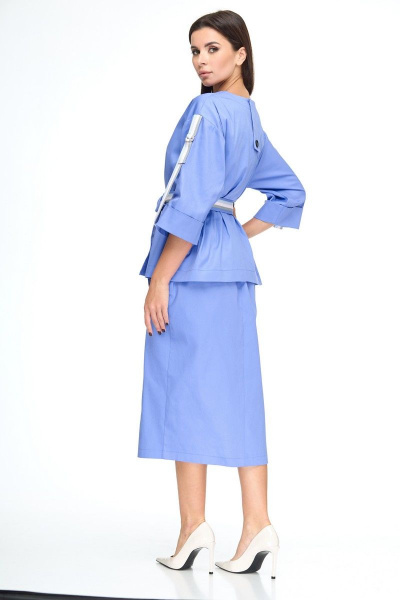 Жакет и юбка с топом на пуговицах для офисного образа Anelli 1133 лазурно-синий - фото 8