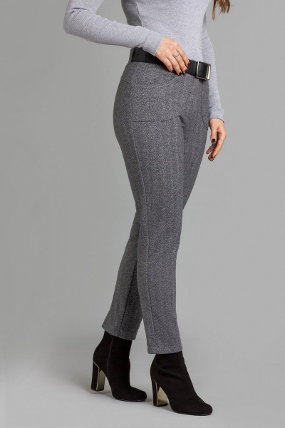 Зимние серые узкие брюки с разрезами и карманами Mirolia 975 тёмно-серая елочка - фото 1