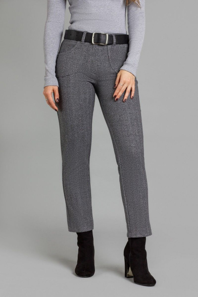 Зимние серые узкие брюки с разрезами и карманами Mirolia 975 тёмно-серая елочка - фото 2