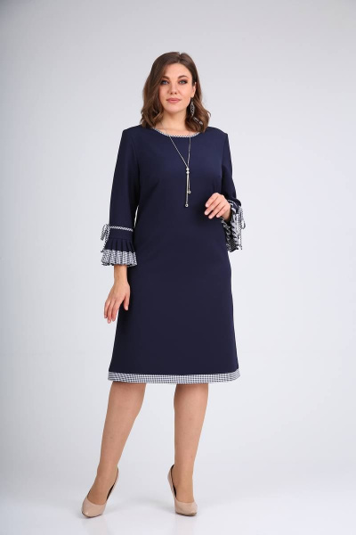 Платье деловое с вытачками, вставками и поясом Moda Versal П2232 т.синий - фото 1