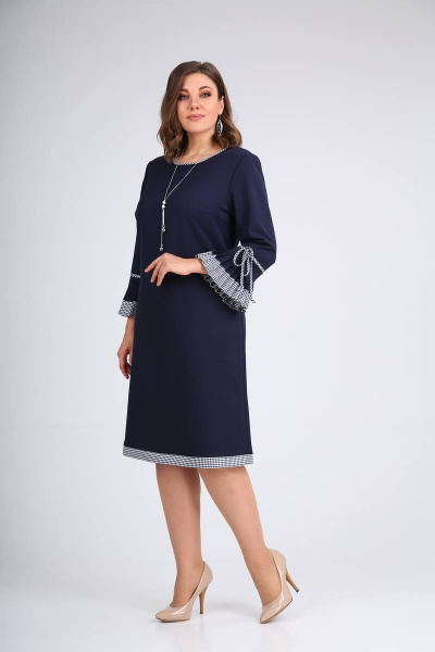 Платье деловое с вытачками, вставками и поясом Moda Versal П2232 т.синий - фото 2