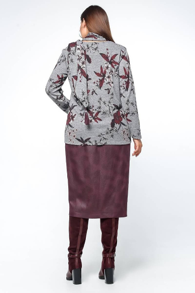 Демисезонный трикотажный джемпер трапециевидного силуэта с шарфом La rouge 3178 серый-(цветы) - фото 5