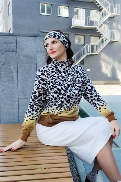 Джемпер из трикотажа с леопардовым принтом и полуприлегающий крой Amelia Lux - Kelen 3542L - фото 1