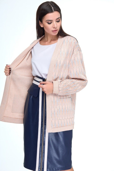 Кардиган с принтом и поясом в стиле спорт-шик Anelli 1140 пудра - фото 6