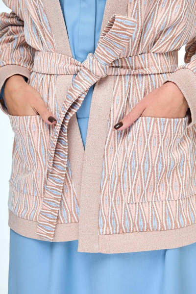 Кардиган с принтом и поясом в стиле спорт-шик Anelli 1140 пудра - фото 3