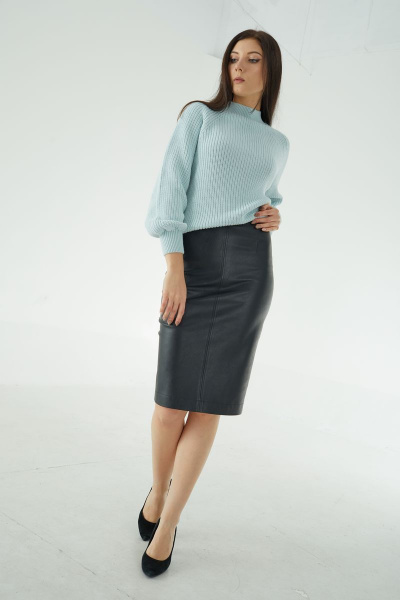 Юбка карандаш из экокожи с шлицей и молнией MALI 221-105 чёрный - фото 1