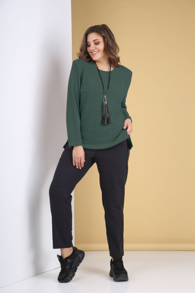 Комплект брюки и джемпер из текстиля и трикотажа на каждый день Tensi 317 изумруд - фото 1