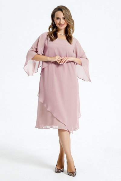 Платье многоярусное из шифона на каждый день TEZA 722 пудра - фото 1