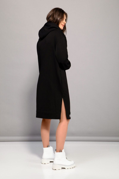 Спортивное платье с капюшоном, карманами и разрезом INVITE 4038 черный - фото 3