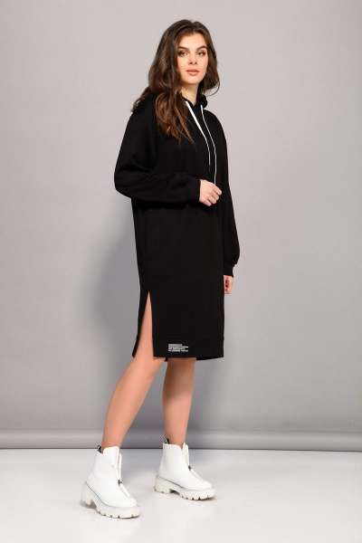 Спортивное платье с капюшоном, карманами и разрезом INVITE 4038 черный - фото 1