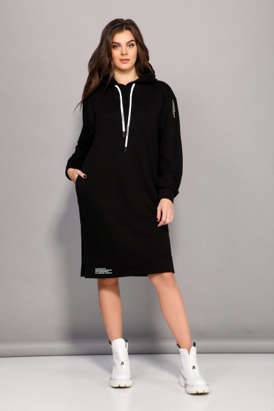 Спортивное платье с капюшоном, карманами и разрезом INVITE 4038 черный - фото 2