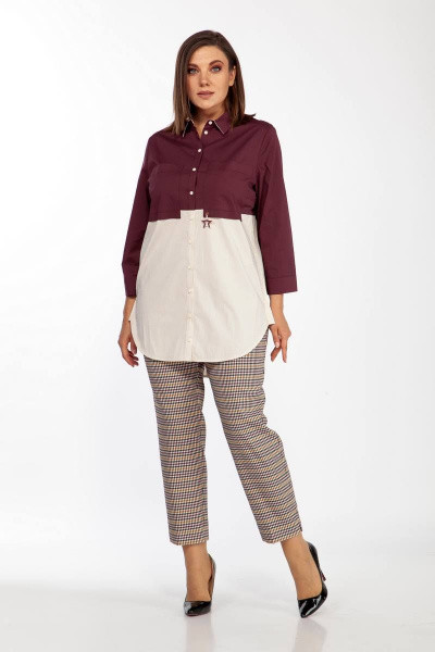 Длинная свободная блуза с нагрудными карманами и украшением Anna Majewska А332 - фото 1