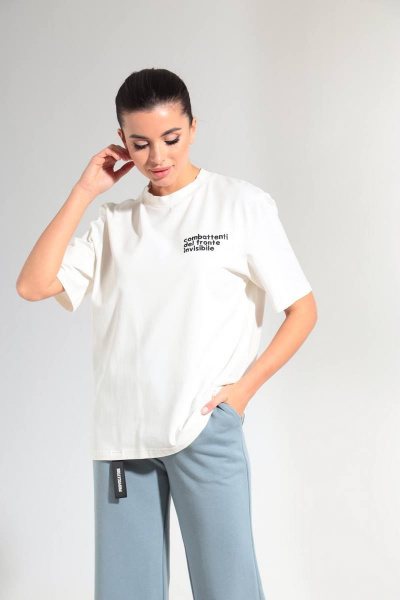 Круглогодичный хлопковый джемпер oversize с вышивкой и принтом HIT 0209 молочный - фото 3