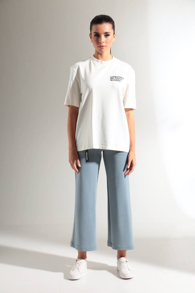 Круглогодичный хлопковый джемпер oversize с вышивкой и принтом HIT 0209 молочный - фото 5