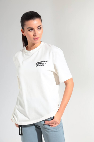 Круглогодичный хлопковый джемпер oversize с вышивкой и принтом HIT 0209 молочный - фото 1