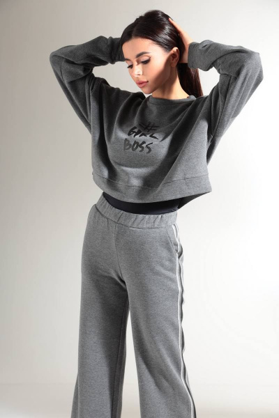 Демисезонный женский костюм из хлопкового футера HIT 3081 темно-серый - фото 4