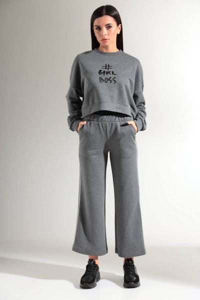 Демисезонный женский костюм из хлопкового футера HIT 3081 темно-серый - фото 1