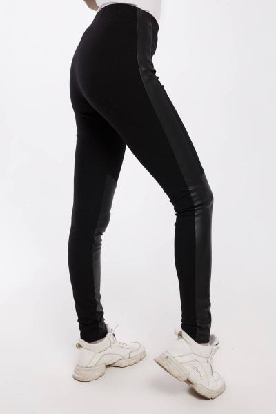 Леггинсы из трикотажа с кожзамом и лампасами Madech 19144 черный,матовый-черный - фото 6