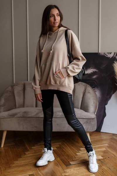 Леггинсы из трикотажа с кожзамом и лампасами Madech 19144 черный,матовый-черный - фото 2