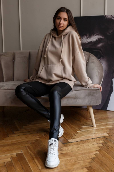 Леггинсы из трикотажа с кожзамом и лампасами Madech 19144 черный,матовый-черный - фото 4