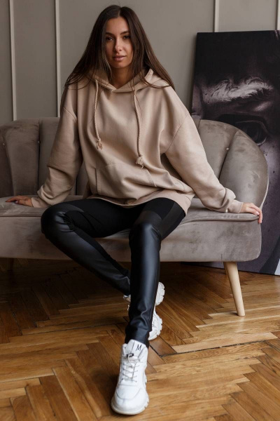 Леггинсы из трикотажа с кожзамом и лампасами Madech 19144 черный,матовый-черный - фото 3