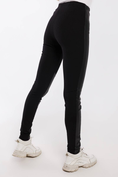 Леггинсы из трикотажа с кожзамом и лампасами Madech 19144 черный,матовый-черный - фото 5