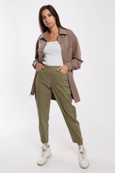 Брюки демисезонные из хлопка с резинкой и зауженным низом Madech 21182 защитный-хаки - фото 1