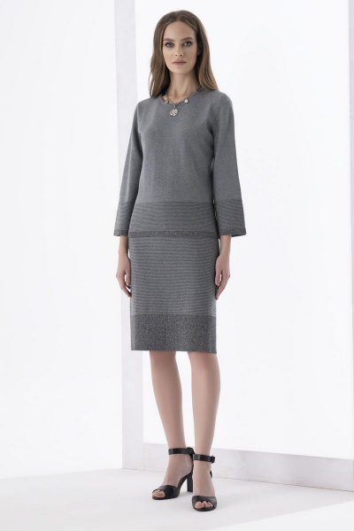 Демисезонная юбка А-образная из трикотажа с поясом Barbara Geratti С1184BG Н серый/т.серый - фото 1