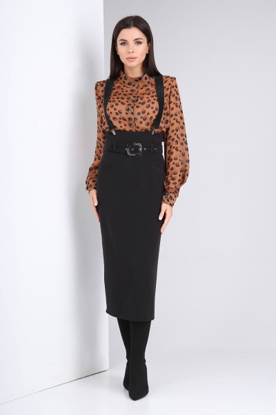 Блуза, юбка Viola Style 2675 коричневый_-_черный - фото 2